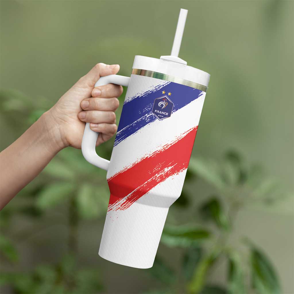 Custom France Foorball Tumbler With Handle Les Bleus Tricolor Brush Style - Wonder Print Shop