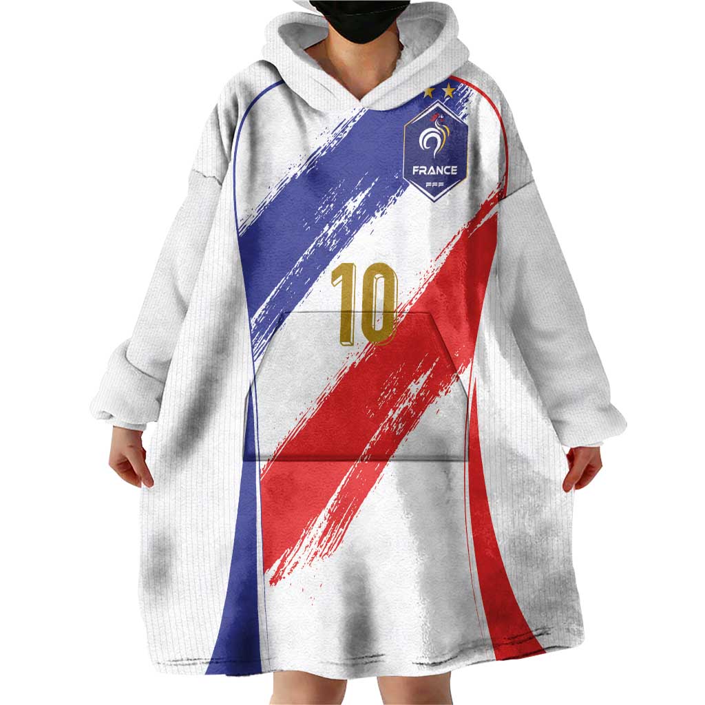 Custom France Foorball Wearable Blanket Hoodie Les Bleus Tricolor Brush Style - Wonder Print Shop