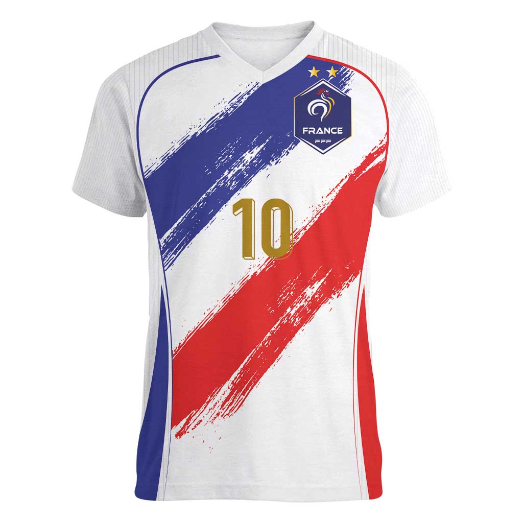 Custom France Foorball Women V-Neck T-Shirt Les Bleus Tricolor Brush Style - Wonder Print Shop