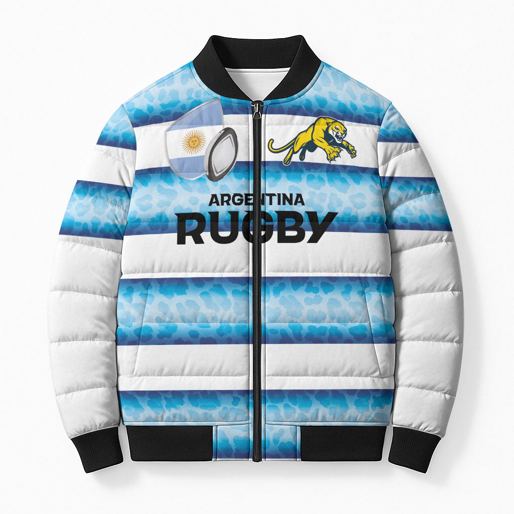 Argentina Rugby Custom Bomber Puffer Jacket Pumas Stripes Style