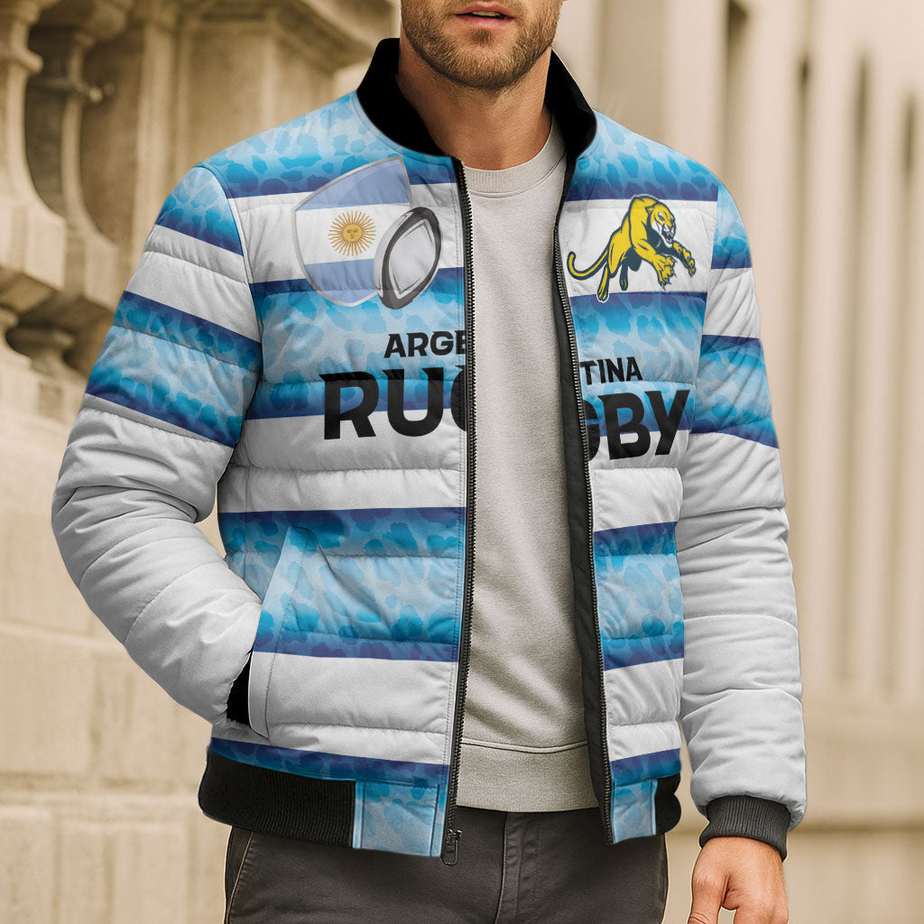 Argentina Rugby Custom Bomber Puffer Jacket Pumas Stripes Style