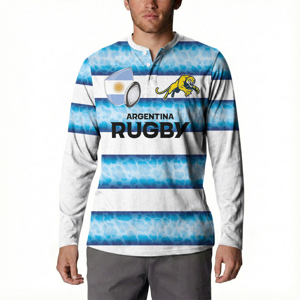 Argentina Rugby Custom Button Sweatshirt Pumas Stripes Style