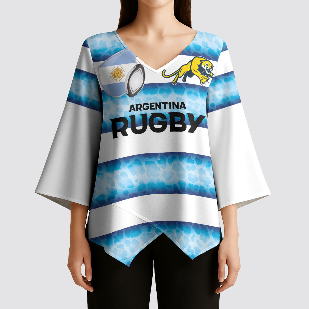 Argentina Rugby Custom Kimono Sleeve Blouse Pumas Stripes Style