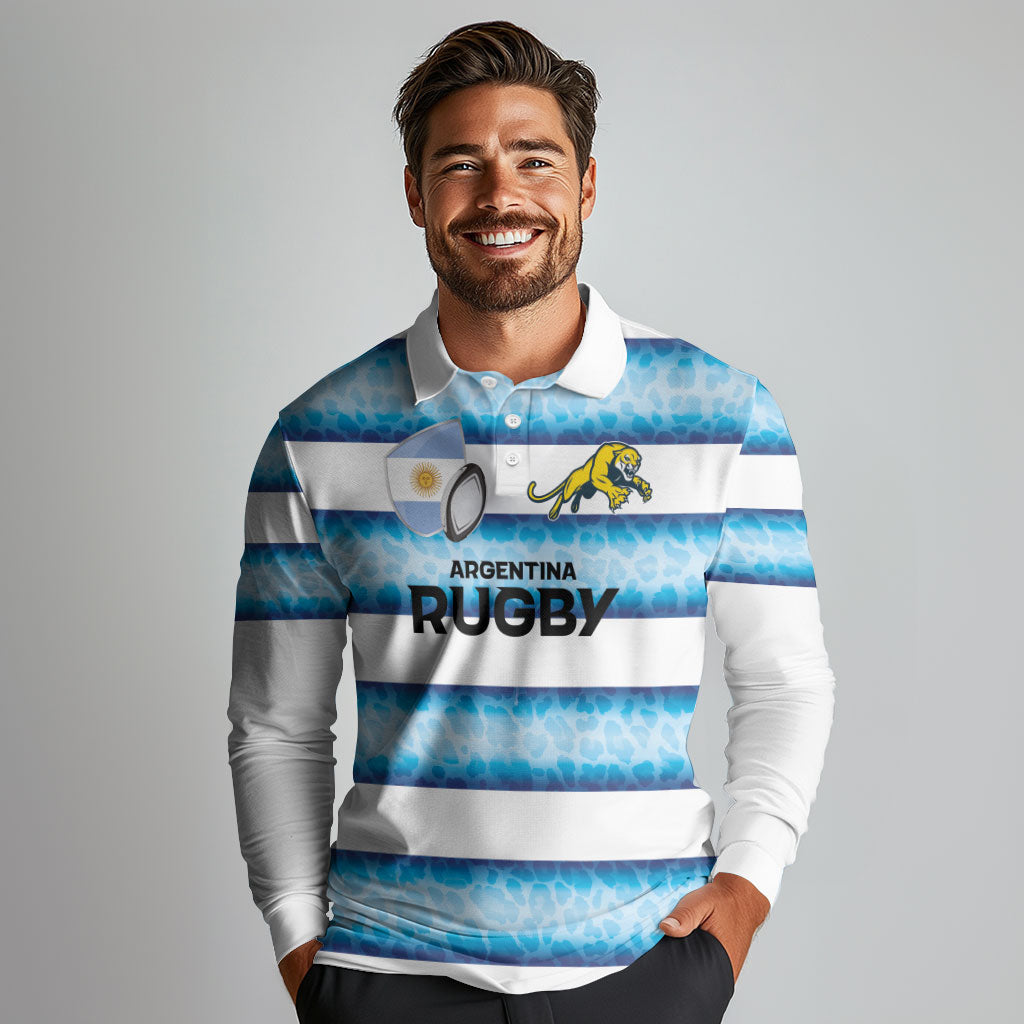Argentina Rugby Custom Long Sleeve Polo Shirt Pumas Stripes Style