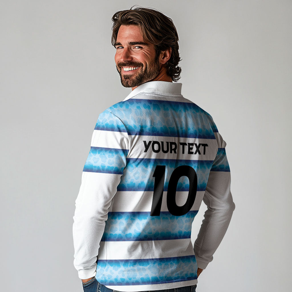 Argentina Rugby Custom Long Sleeve Polo Shirt Pumas Stripes Style