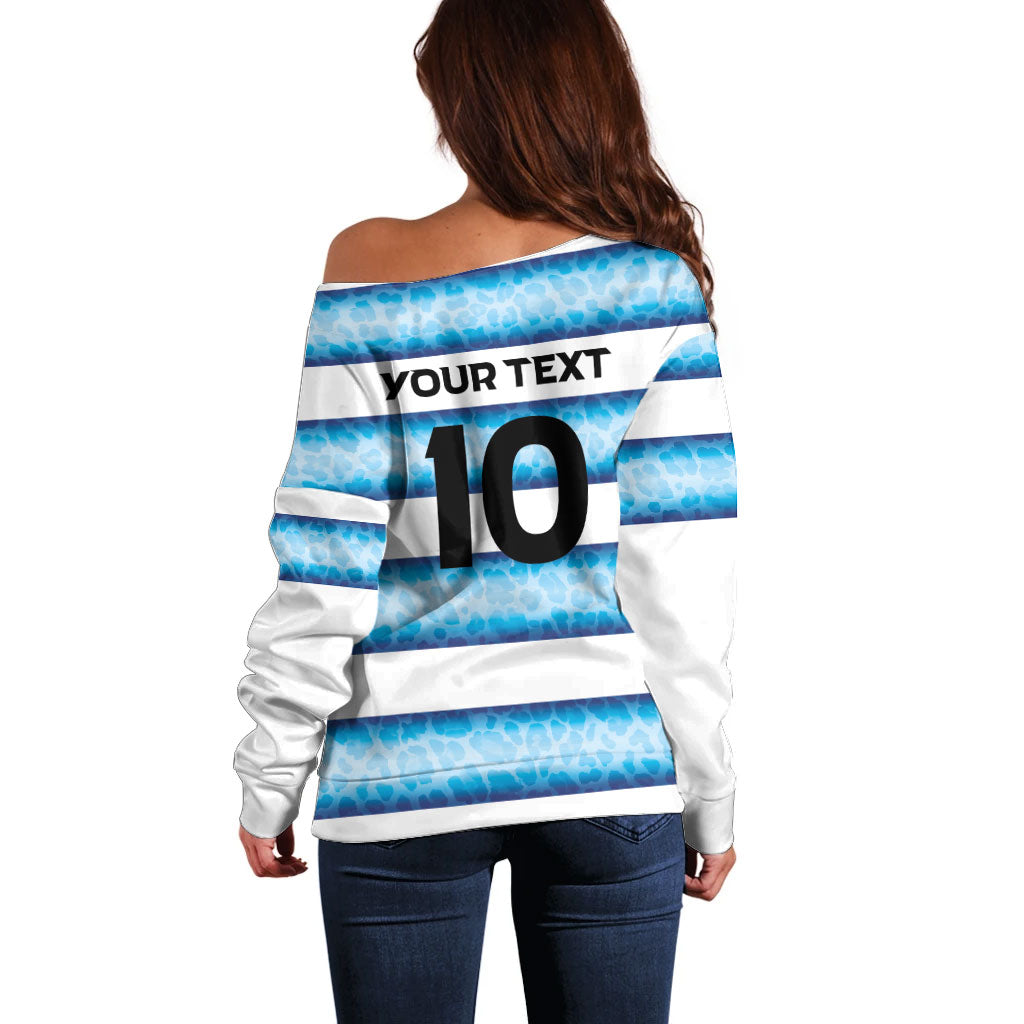 Argentina Rugby Custom Off Shoulder Sweater Pumas Stripes Style