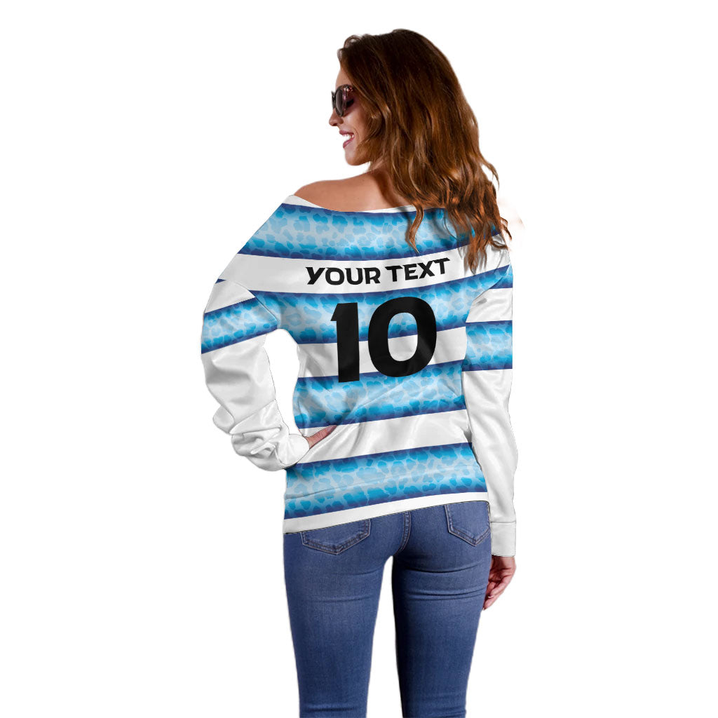 Argentina Rugby Custom Off Shoulder Sweater Pumas Stripes Style
