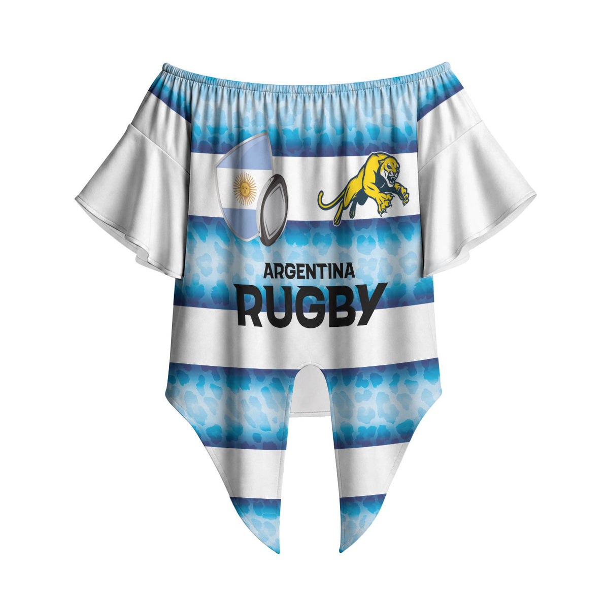 Argentina Rugby Custom Off Shoulder Wrap Waist Top Pumas Stripes Style