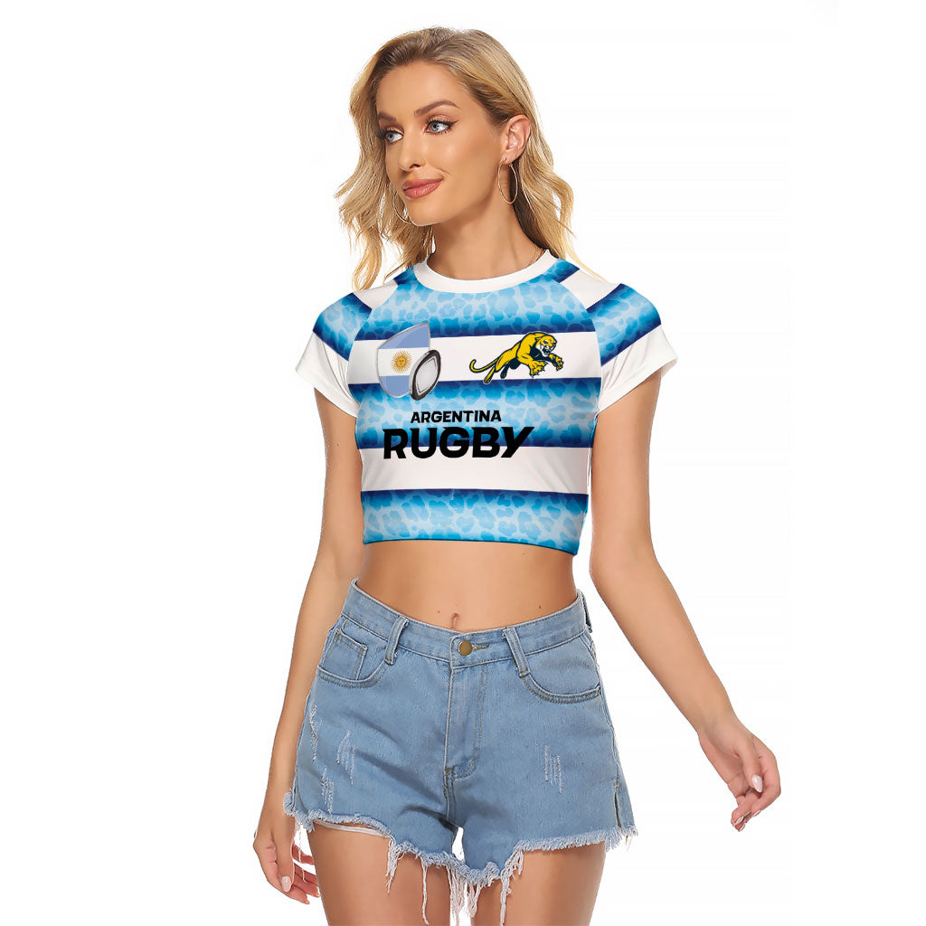 Argentina Rugby Custom Raglan Cropped T Shirt Pumas Stripes Style