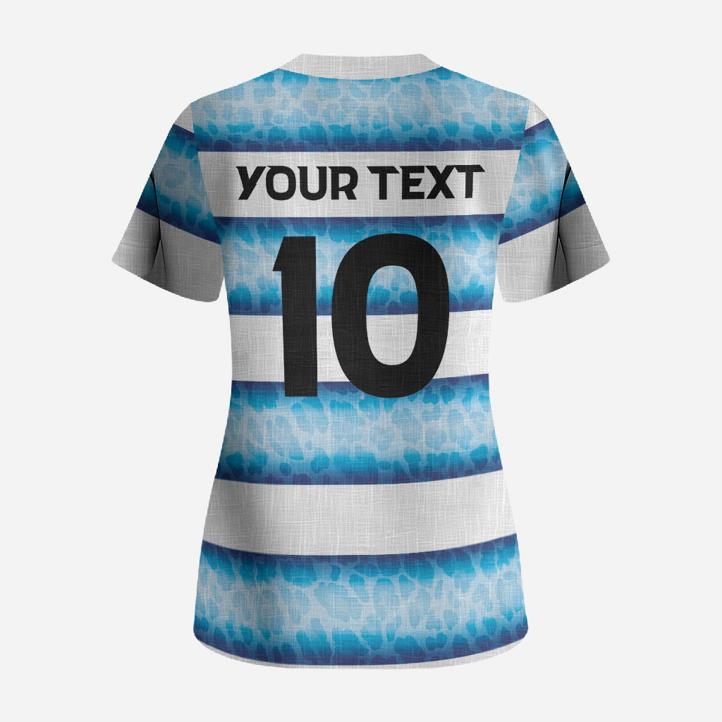 Argentina Rugby Custom Scrub Top Pumas Stripes Style