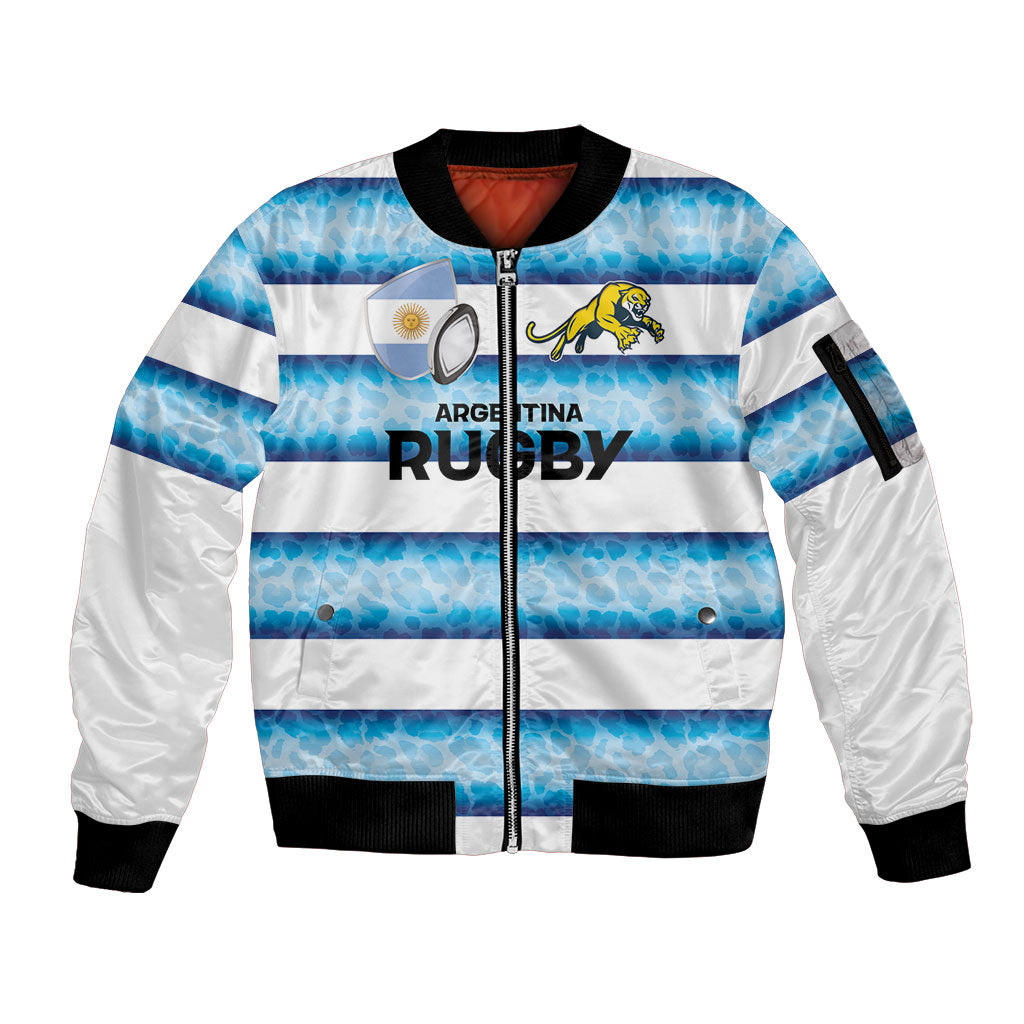 Argentina Rugby Custom Sleeve Zip Bomber Jacket Pumas Stripes Style