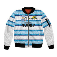 Argentina Rugby Custom Sleeve Zip Bomber Jacket Pumas Stripes Style