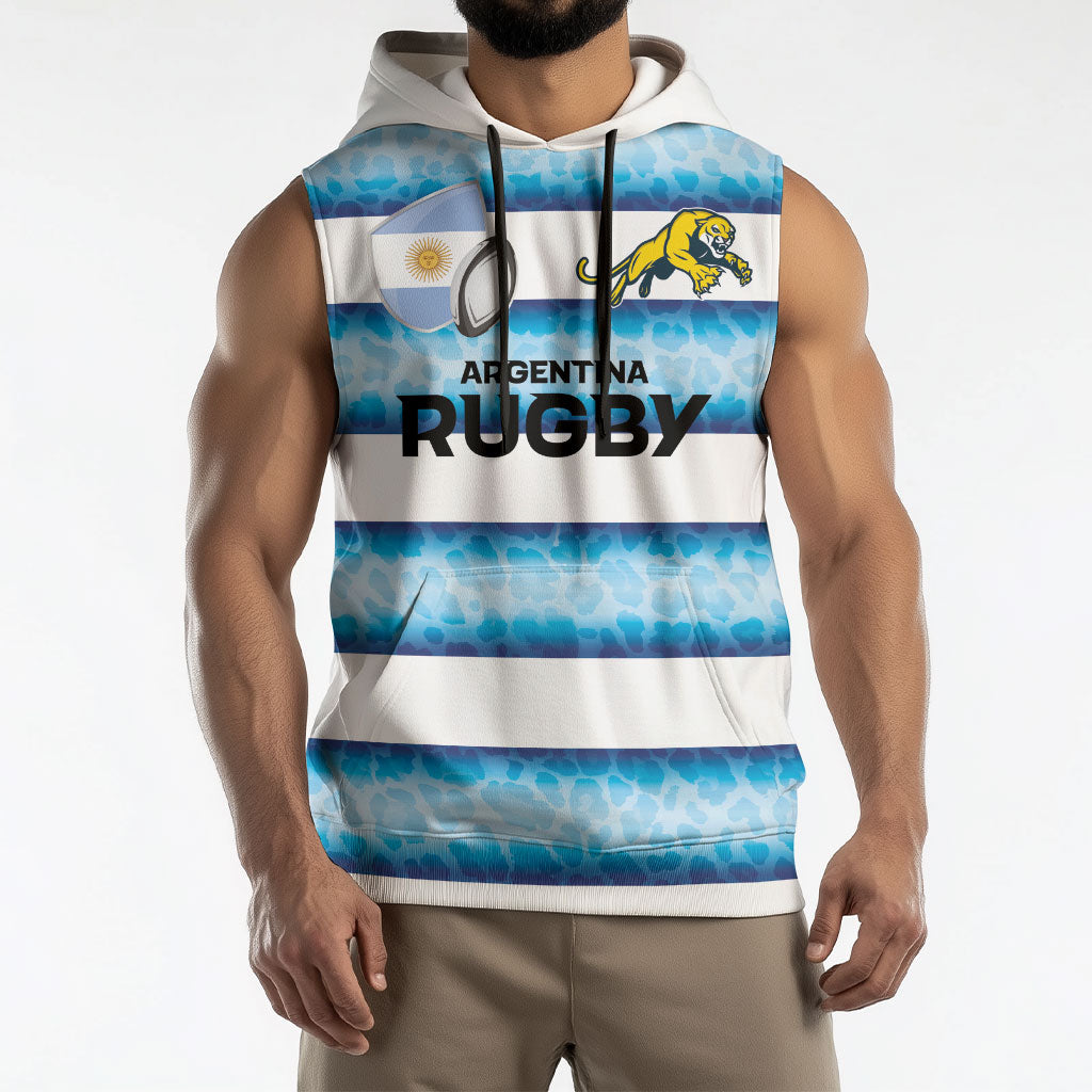 Argentina Rugby Custom Sleeveless Hoodie Pumas Stripes Style