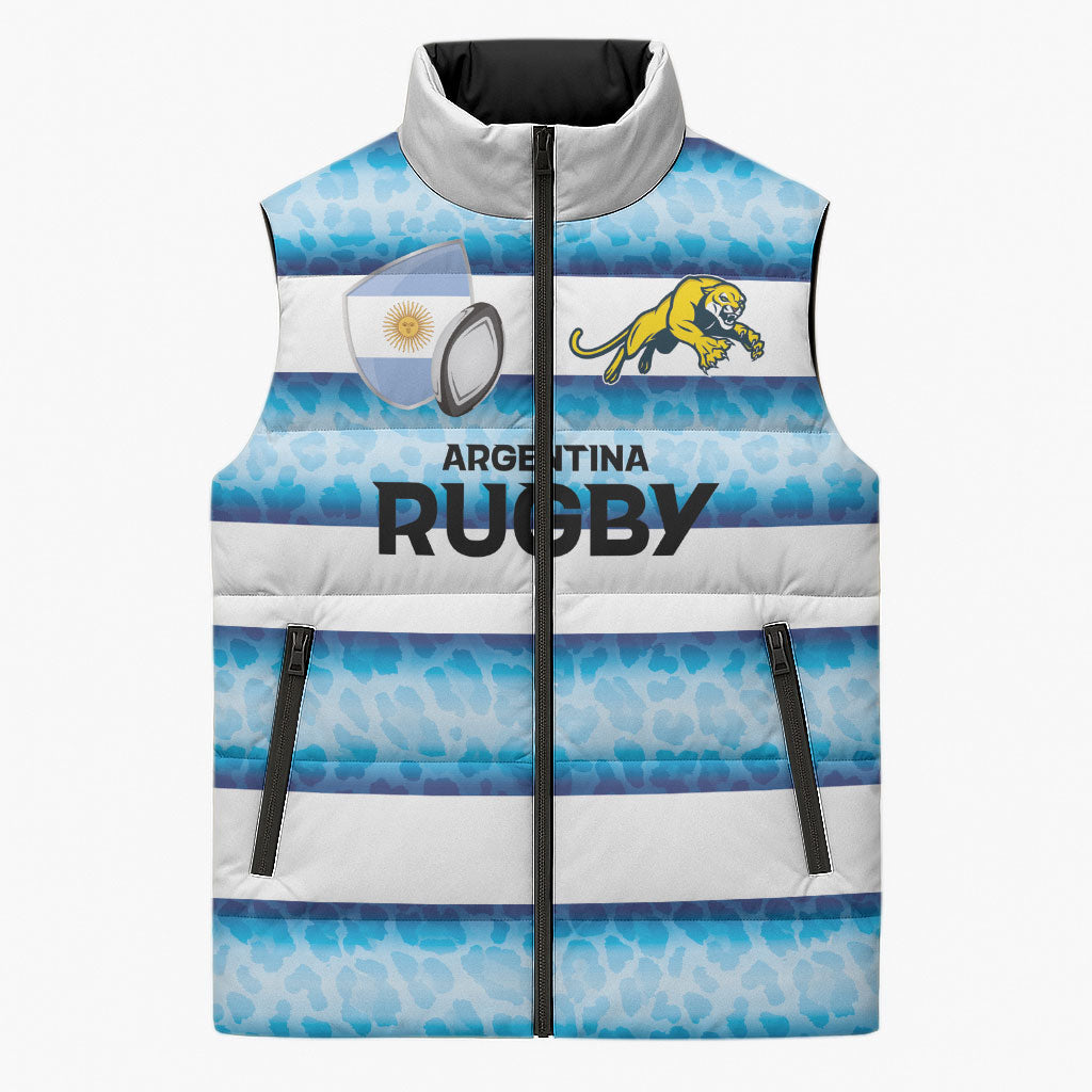 Argentina Rugby Custom Sleeveless Puffer Jacket Pumas Stripes Style