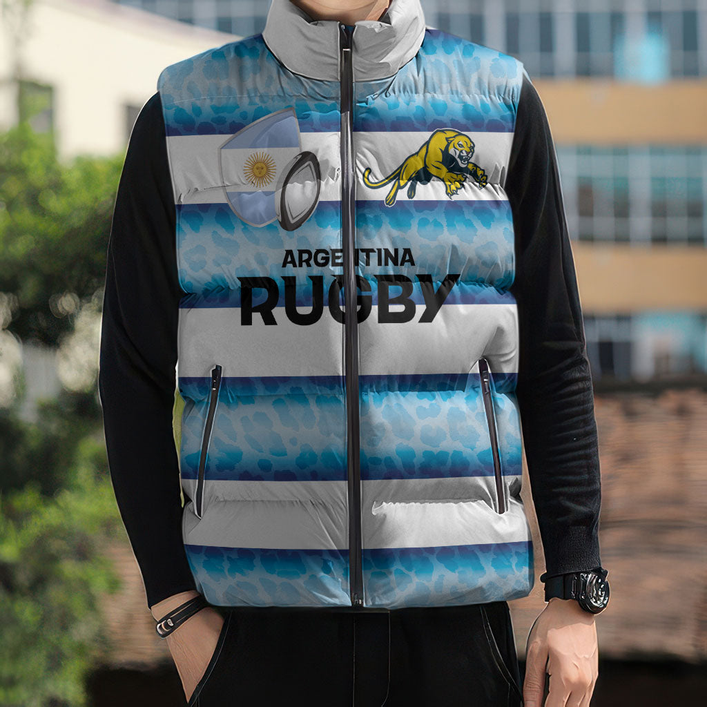Argentina Rugby Custom Sleeveless Puffer Jacket Pumas Stripes Style