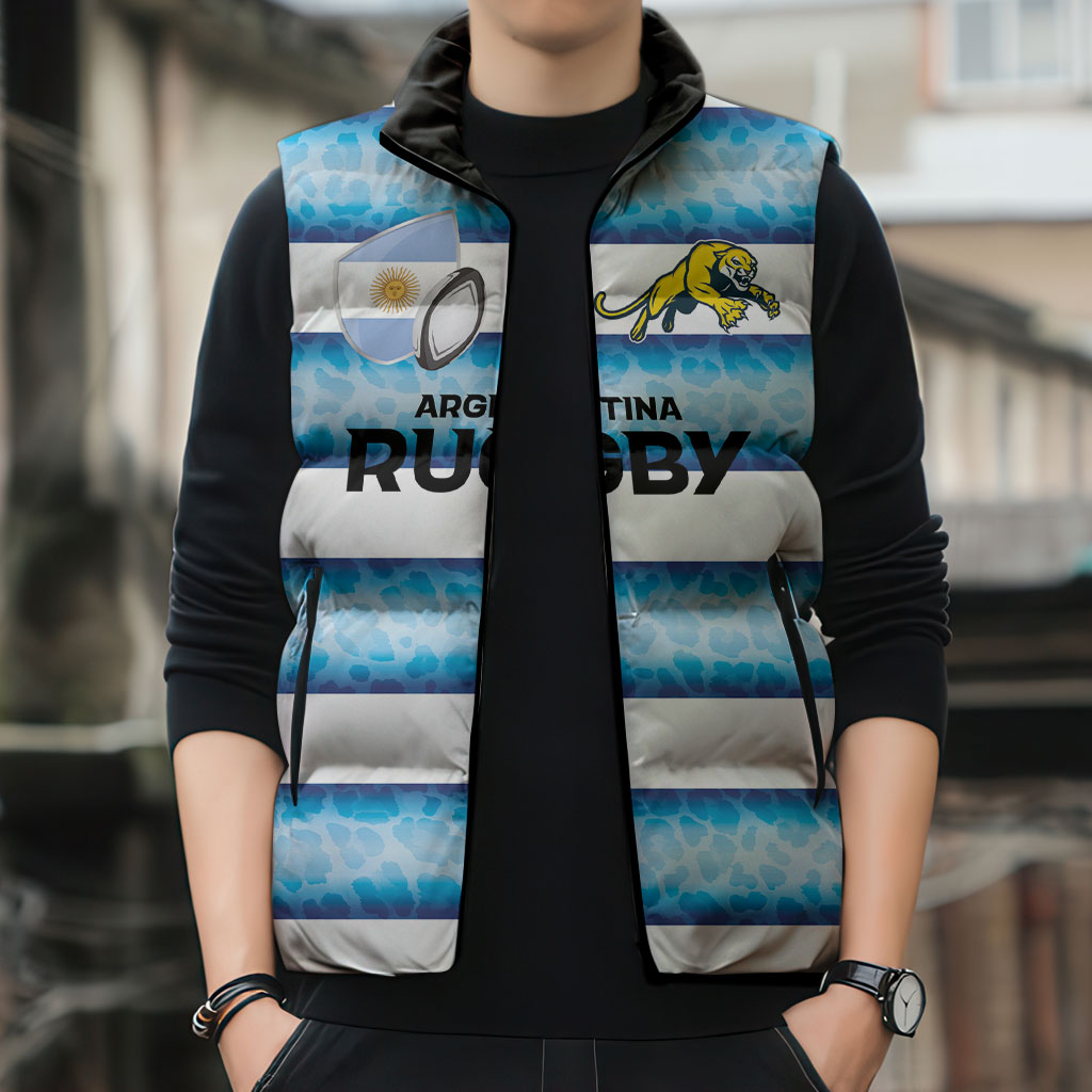 Argentina Rugby Custom Sleeveless Puffer Jacket Pumas Stripes Style