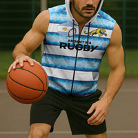 Argentina Rugby Custom Sleeveless Zip Hoodie Pumas Stripes Style