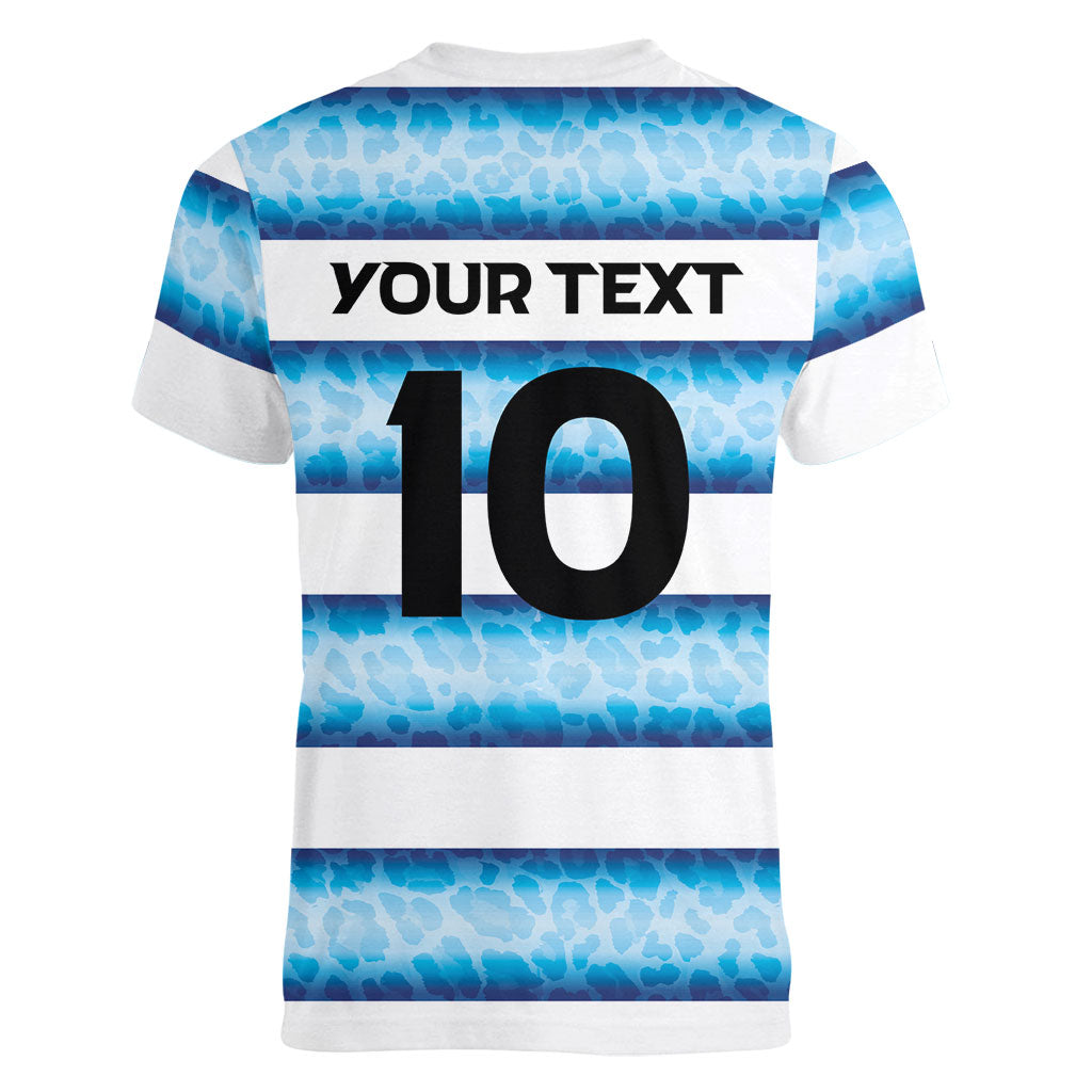 Argentina Rugby Custom Women V-Neck T-Shirt Pumas Stripes Style