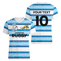 Argentina Rugby Custom Women V-Neck T-Shirt Pumas Stripes Style