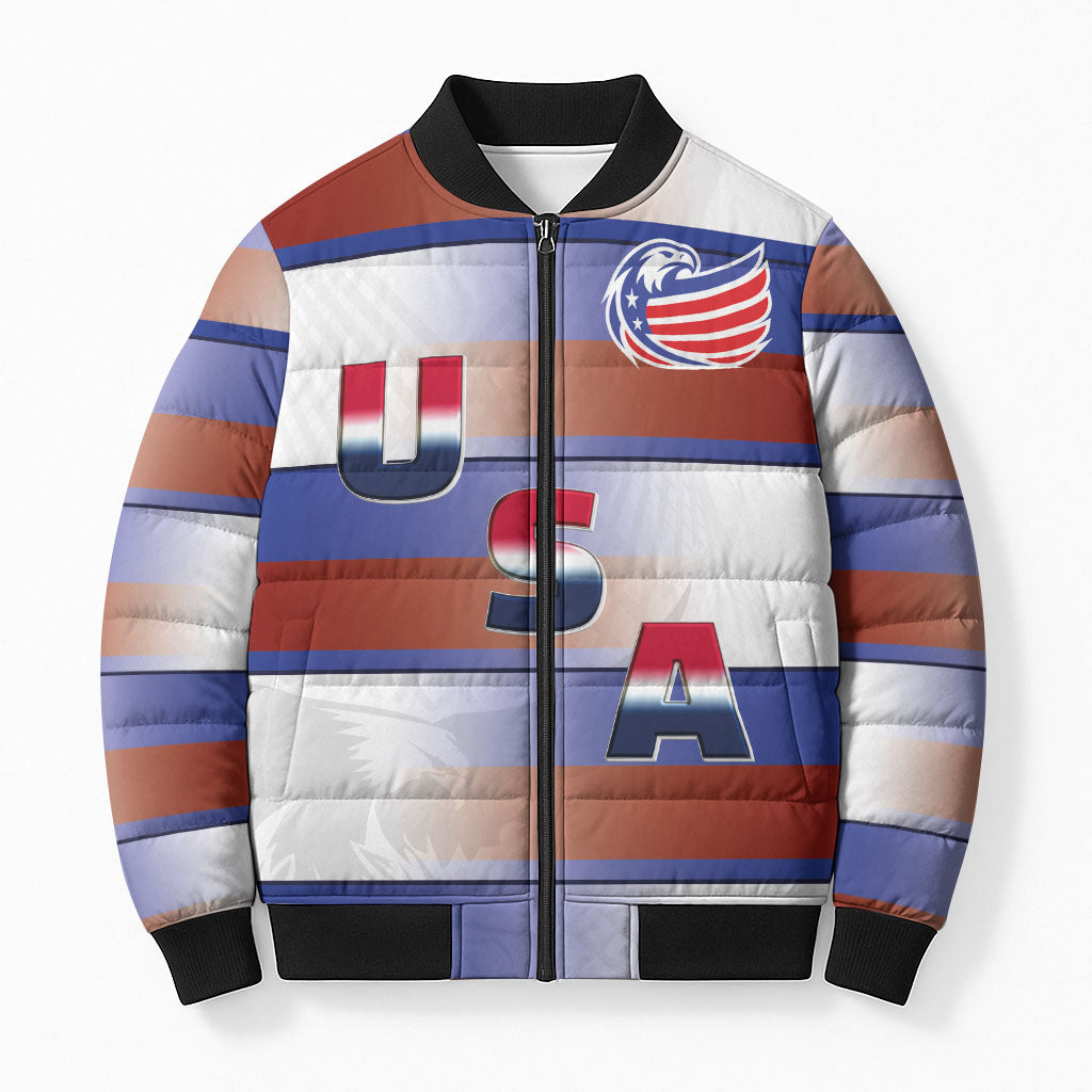 America Rugby Custom Bomber Puffer Jacket USA Falcons Stripes Style