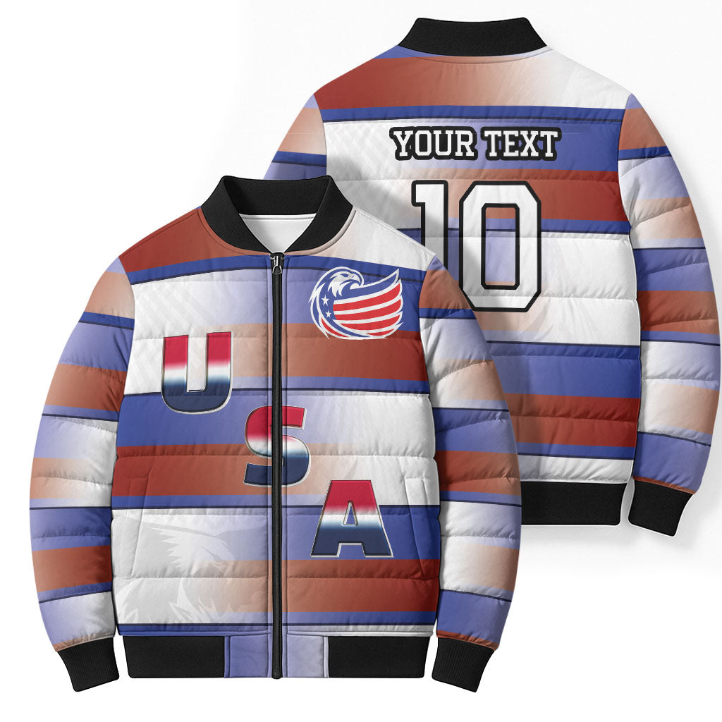 America Rugby Custom Bomber Puffer Jacket USA Falcons Stripes Style