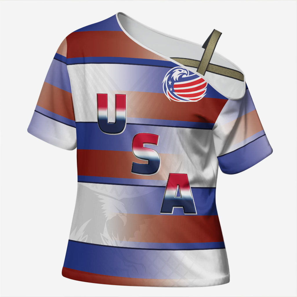 America Rugby Custom Cross Shoulder Shirt USA Falcons Stripes Style