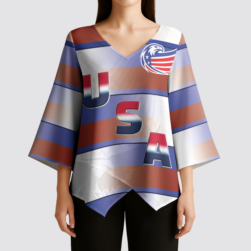 America Rugby Custom Kimono Sleeve Blouse USA Falcons Stripes Style
