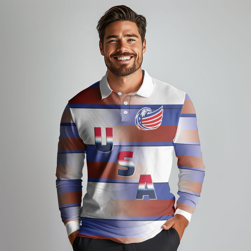 America Rugby Custom Long Sleeve Polo Shirt USA Falcons Stripes Style