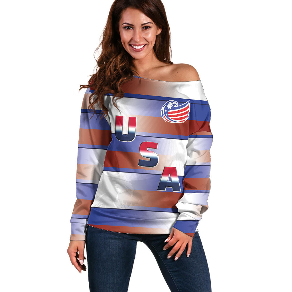 America Rugby Custom Off Shoulder Sweater USA Falcons Stripes Style