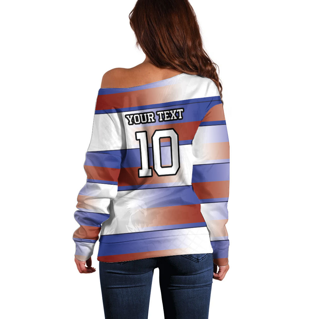 America Rugby Custom Off Shoulder Sweater USA Falcons Stripes Style