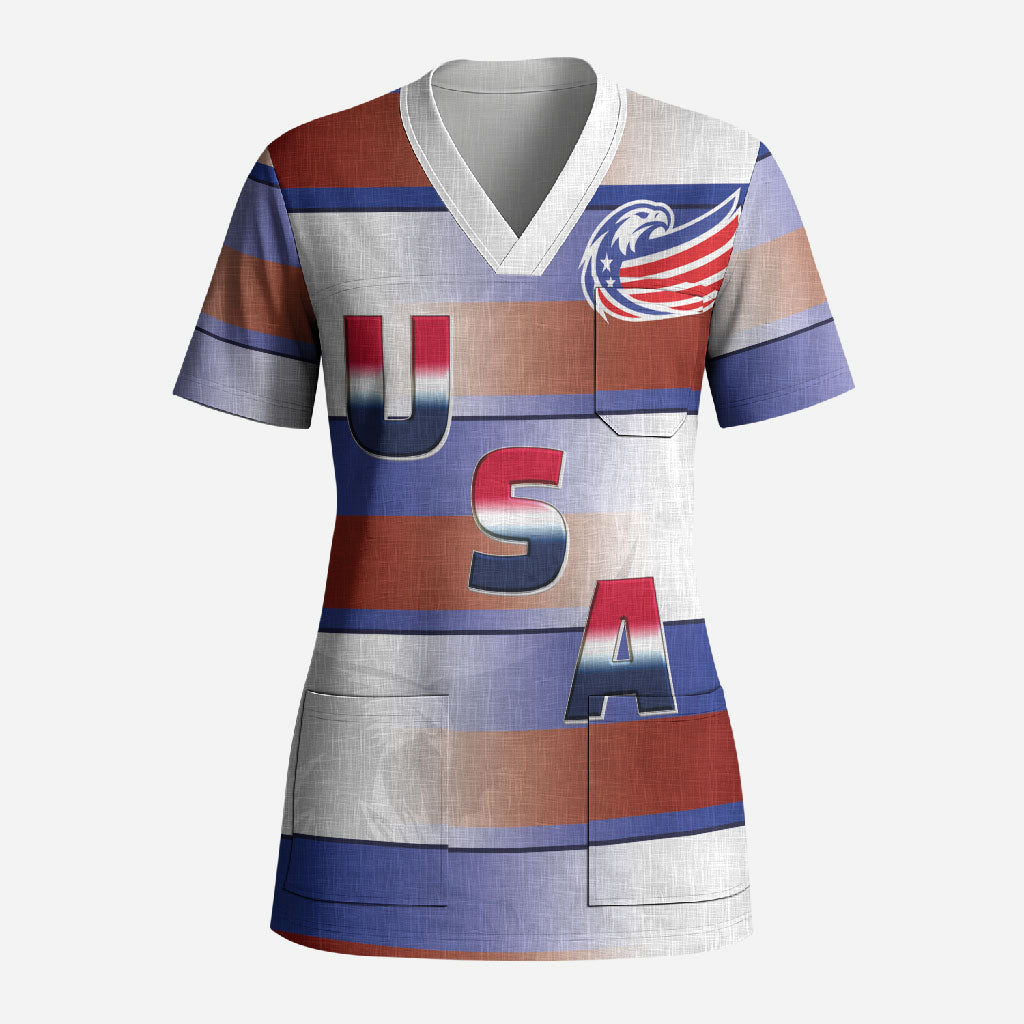 America Rugby Custom Scrub Top USA Falcons Stripes Style