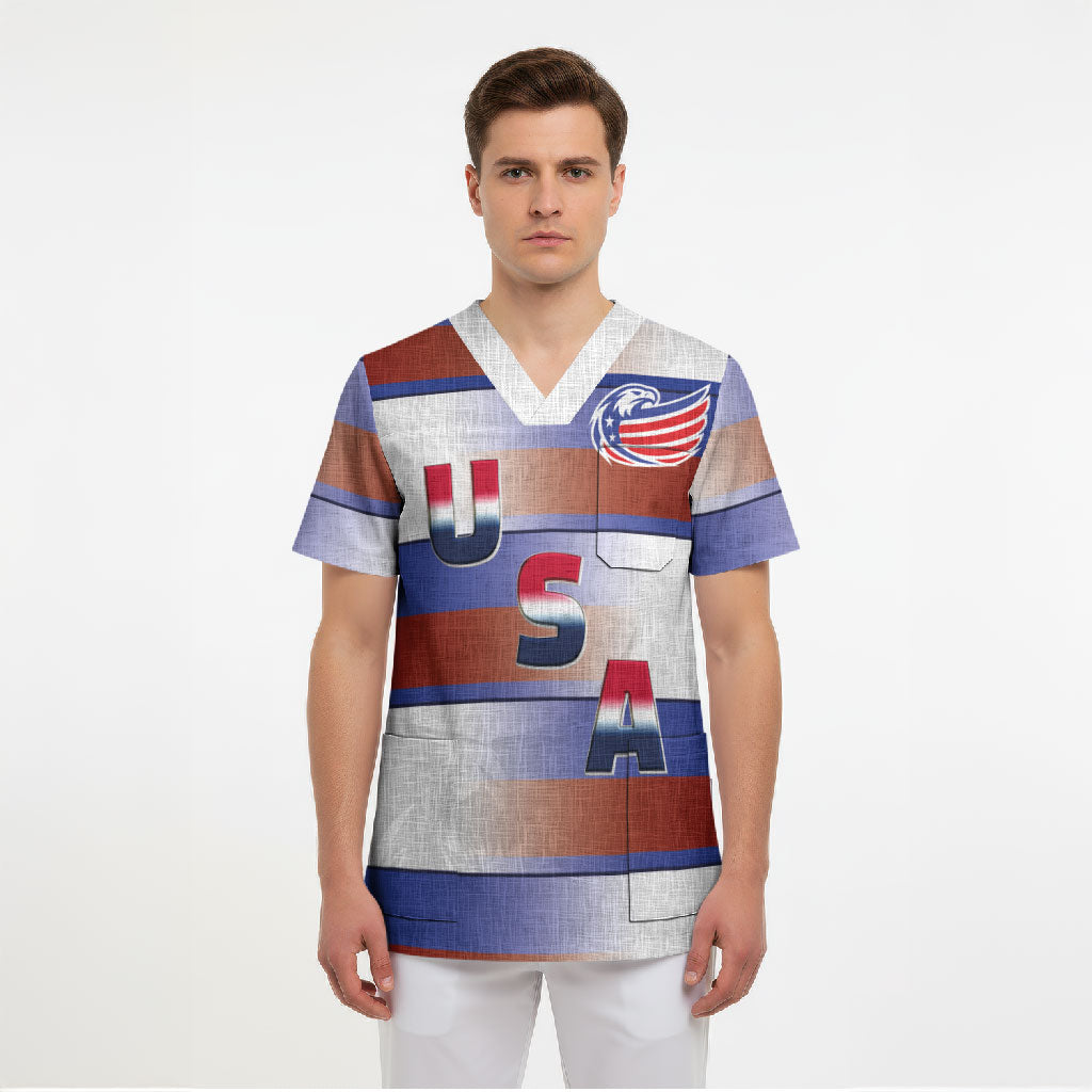 America Rugby Custom Scrub Top USA Falcons Stripes Style