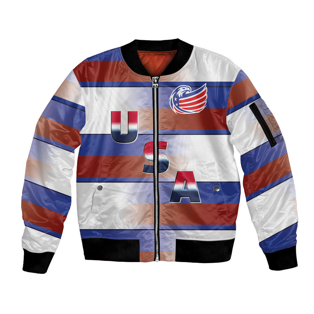 America Rugby Custom Sleeve Zip Bomber Jacket USA Falcons Stripes Style