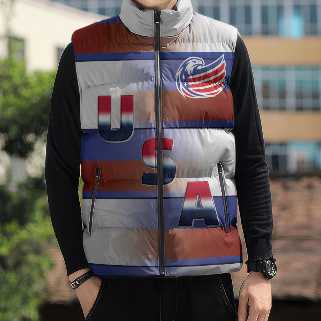 America Rugby Custom Sleeveless Puffer Jacket USA Falcons Stripes Style
