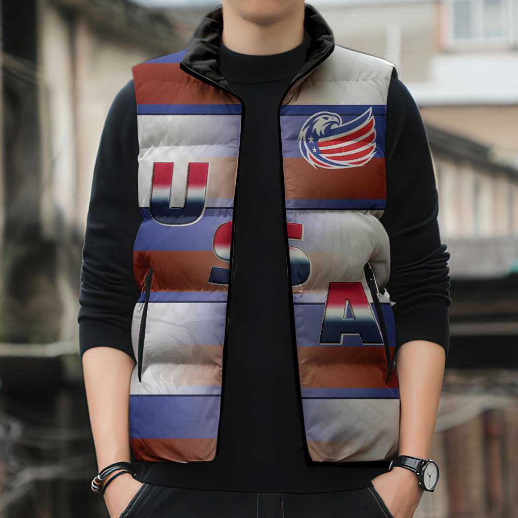 America Rugby Custom Sleeveless Puffer Jacket USA Falcons Stripes Style