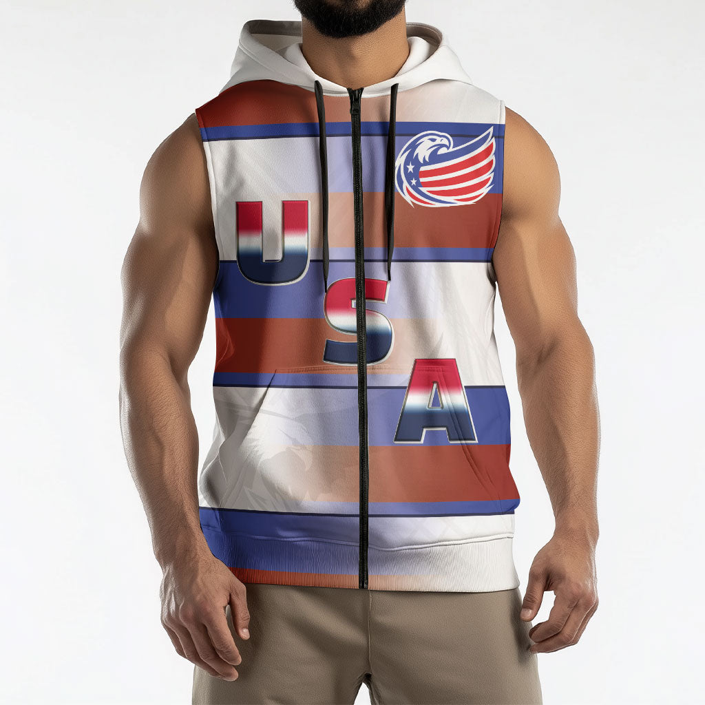 America Rugby Custom Sleeveless Zip Hoodie USA Falcons Stripes Style