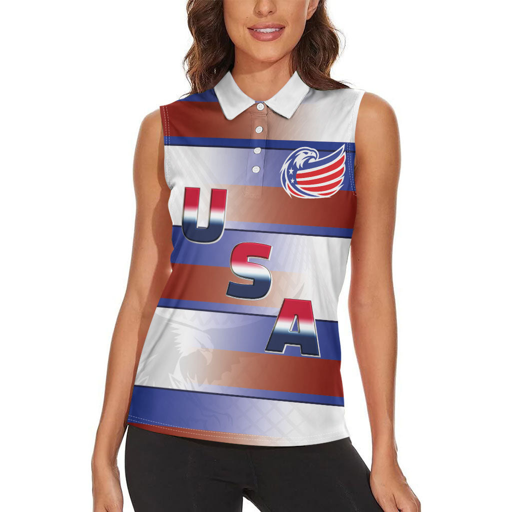 America Rugby Custom Women Sleeveless Polo Shirt USA Falcons Stripes Style
