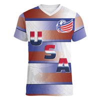 America Rugby Custom Women V-Neck T-Shirt USA Falcons Stripes Style