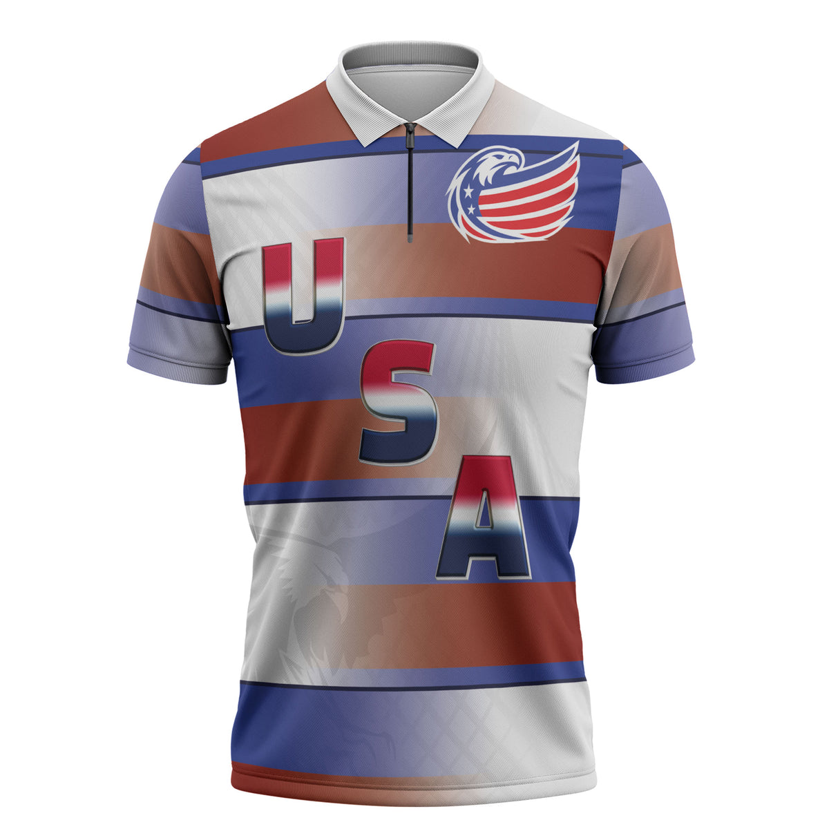 America Rugby Custom Zipper Polo Shirt USA Falcons Stripes Style