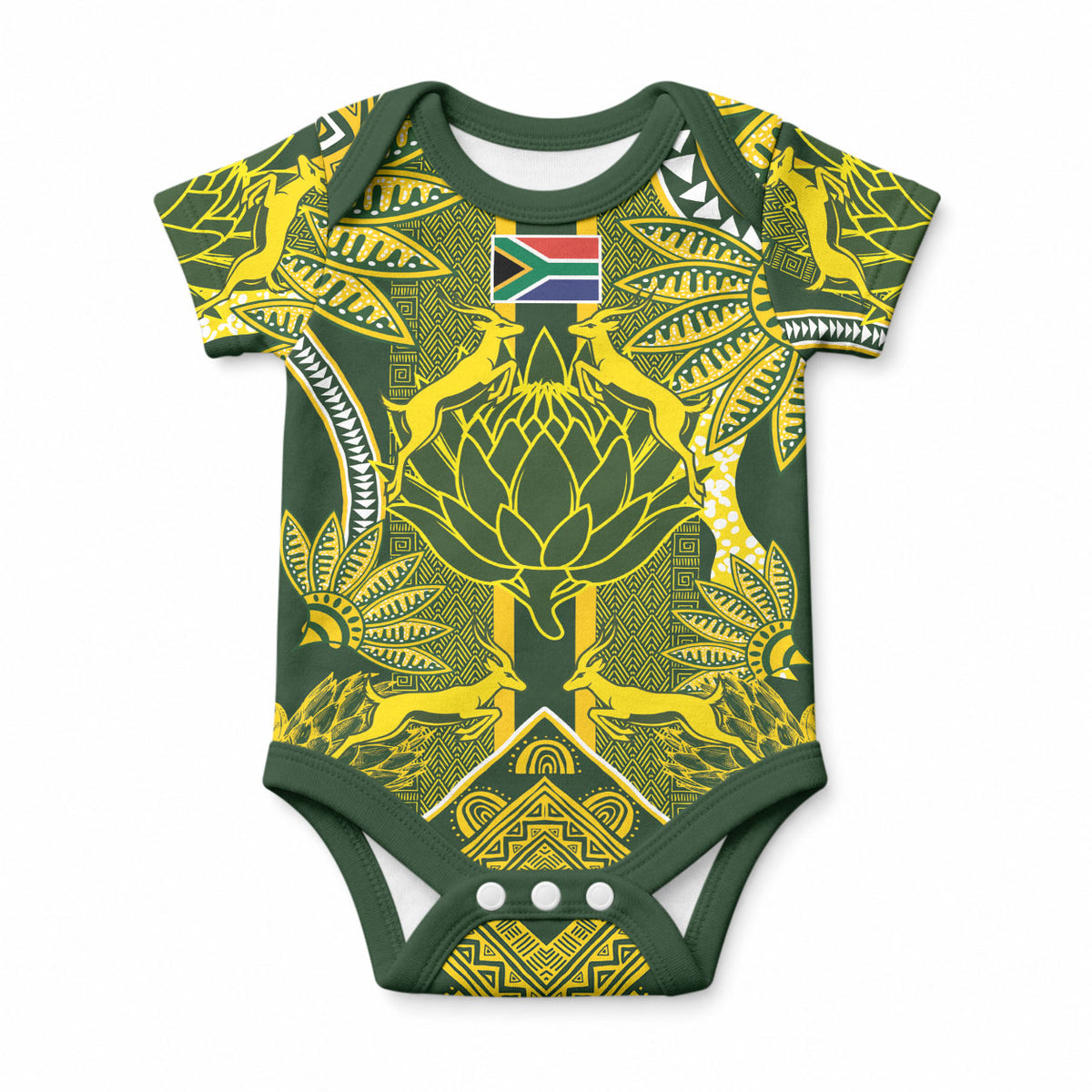 South Africa Rugby Custom Baby Onesie Springbok with King Protea Inspired by African Heritage