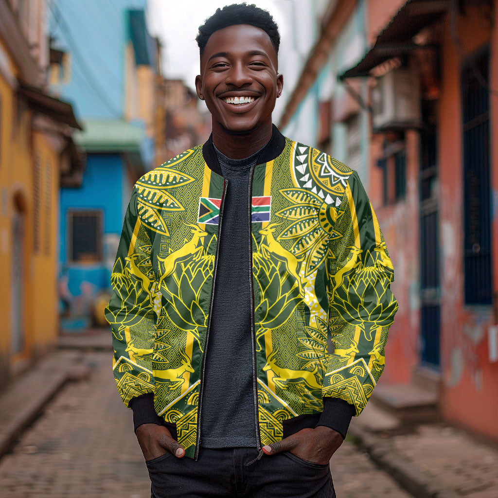 South Africa Rugby Custom Bomber Jacket Springbok with King Protea Inspired by African Heritage
