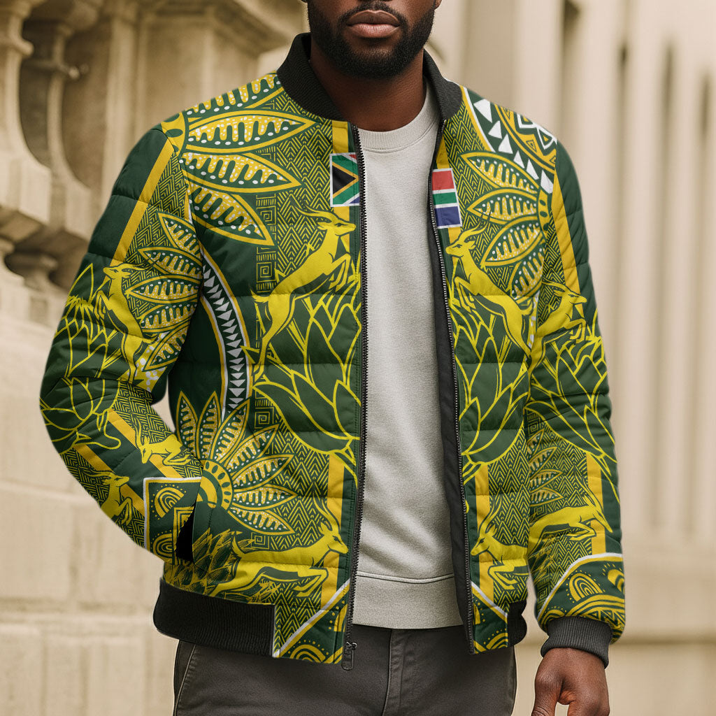 South Africa Rugby Custom Bomber Puffer Jacket Springbok with King Protea Inspired by African Heritage