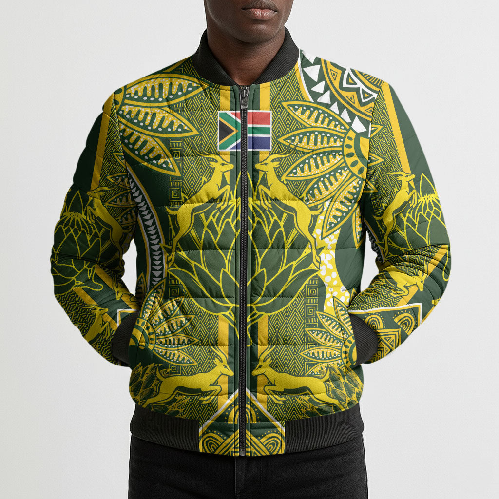 South Africa Rugby Custom Bomber Puffer Jacket Springbok with King Protea Inspired by African Heritage