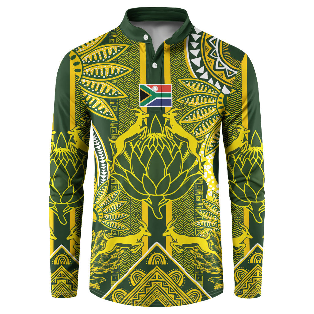 South Africa Rugby Custom Button Sweatshirt Springbok with King Protea Inspired by African Heritage