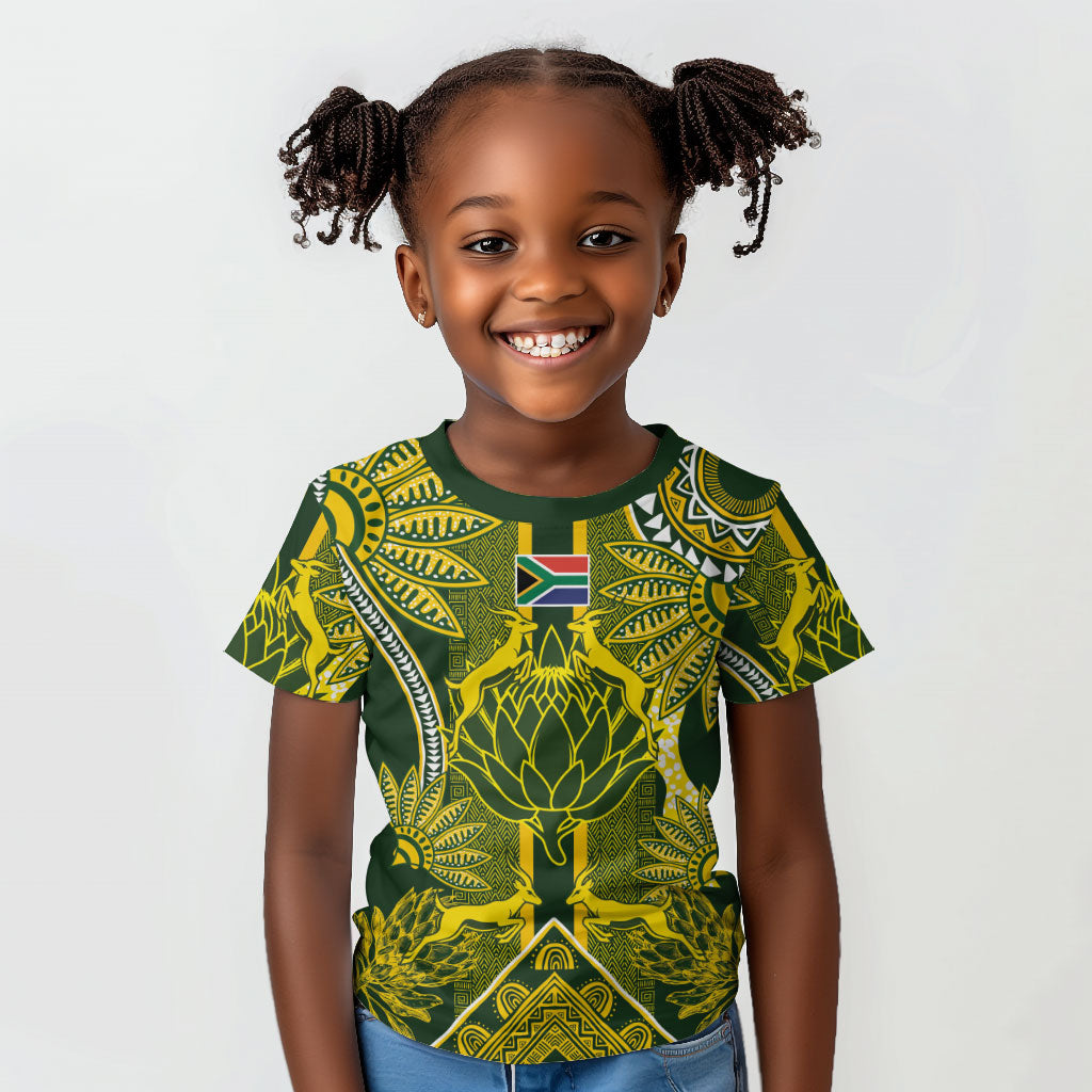 South Africa Rugby Custom Kid T shirt Springbok with King Protea Inspired by African Heritage