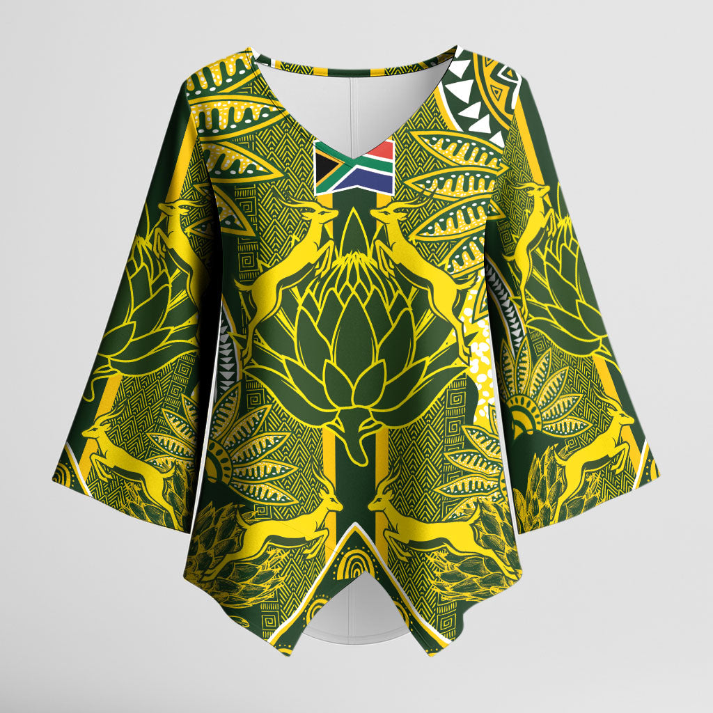 South Africa Rugby Custom Kimono Sleeve Blouse Springbok with King Protea Inspired by African Heritage