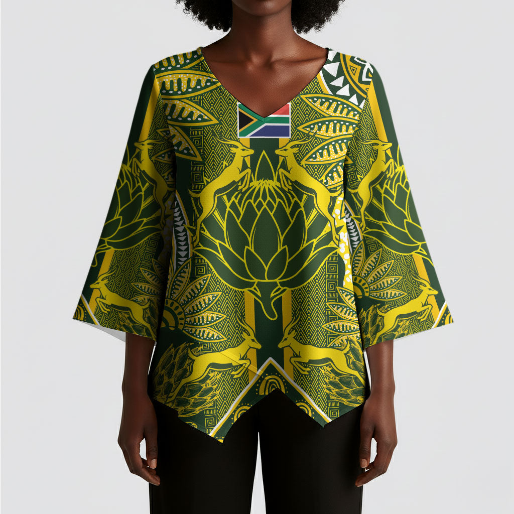 South Africa Rugby Custom Kimono Sleeve Blouse Springbok with King Protea Inspired by African Heritage