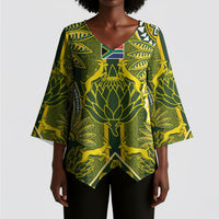 South Africa Rugby Custom Kimono Sleeve Blouse Springbok with King Protea Inspired by African Heritage