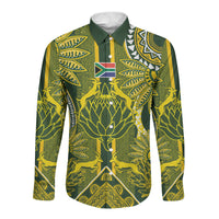 South Africa Rugby Custom Long Sleeve Button Shirt Springbok with King Protea Inspired by African Heritage
