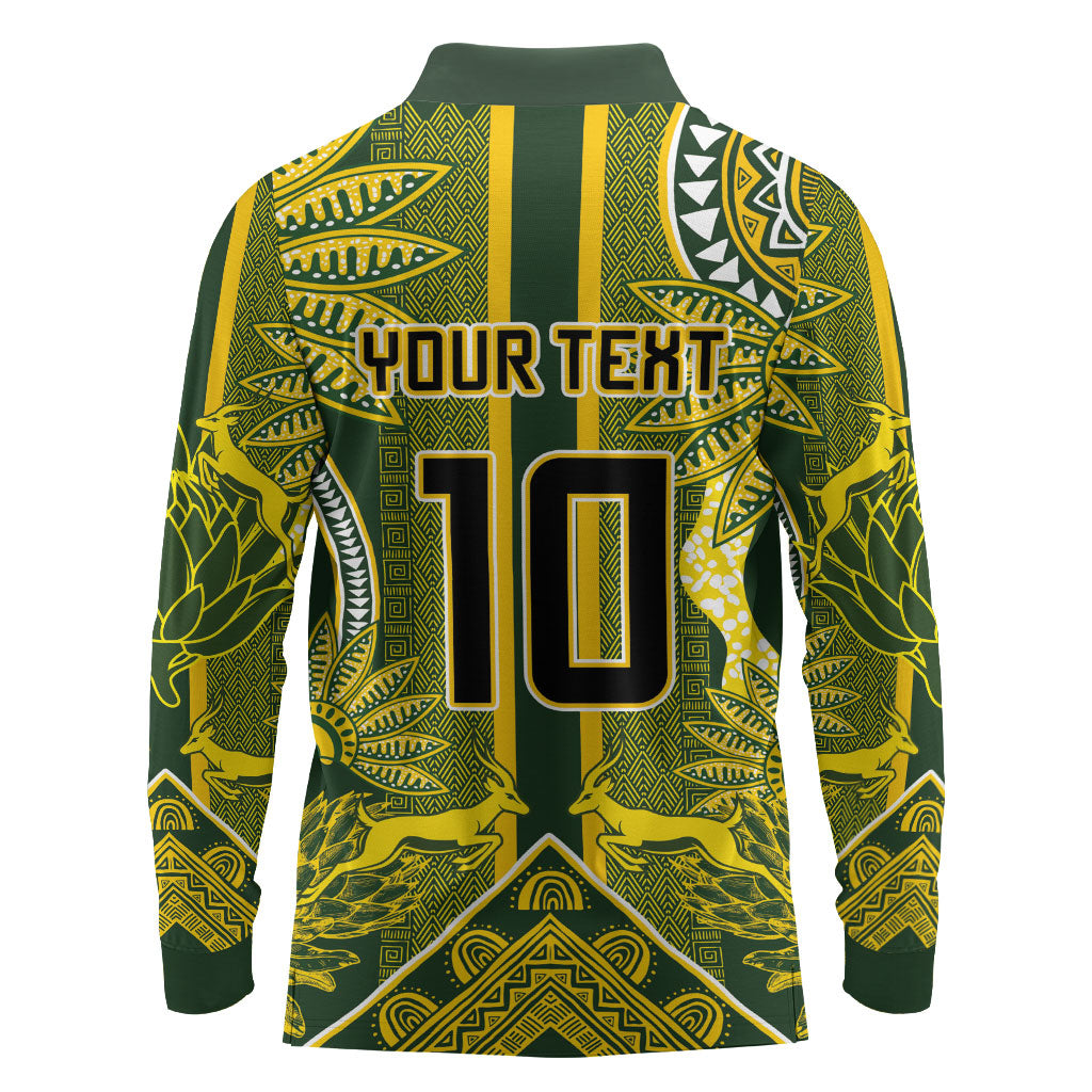 South Africa Rugby Custom Long Sleeve Polo Shirt Springbok with King Protea Inspired by African Heritage